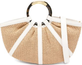 Coccinelle Shell Semi-Circular Straw Leather Trim Handbag