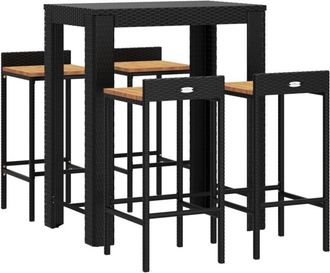 vidaXL Mesa Bar Y Taburetes Jard&iacute;n 5 Pzas Madera Acacia Rat&aacute;n Pe Negro Vidaxl