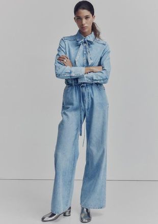 H&M Belted Paper Bag Jeans in Light Denim Blue at Nordstrom, Size 10