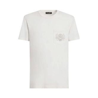 Dolce & Gabbana T-Shirts, male, White, Size: XL White Embroidered Logo T-Shirt