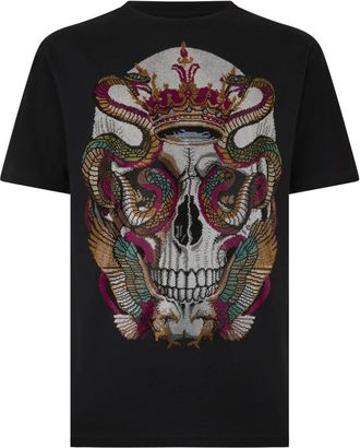 Philipp Plein T-shirt met Ronde Hals Snake King Stones - Heren - T-shirts - Zwart - L - Katoen - Tops