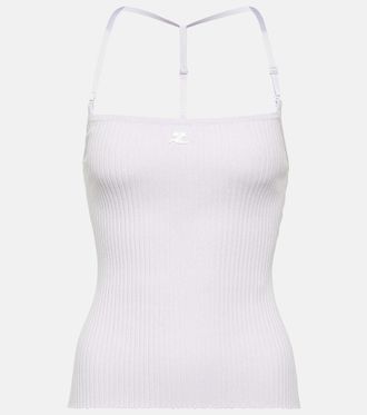 ★Courreges★ Logo Sleeveless T-Shirt White 323MDE050FI00010 Logo ribbed-knit tank top in white - Courreges | Mytheresa