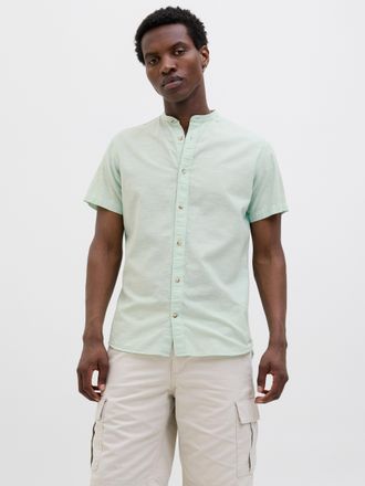 Jack & Jones Kurzarmhemd JACK & JONES JJESUMMER BAND SHIRT SS SN, Herren, Gr. M, N-Gr, gr&uuml;n (iceberg gr&uuml;n), Web, Obermaterial: 83% Baumwolle, 17% Leinen, unifarben