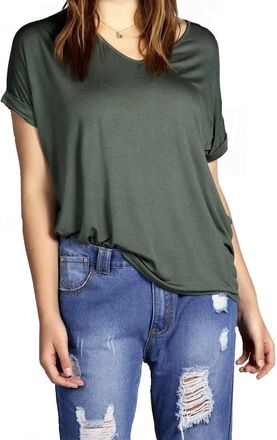 Crazy Girls Womens Oversized Fit Loose Baggy Short Sleeve V-Neck Batwing Top T-Shirt UK8-24 (24/26, Khaki)