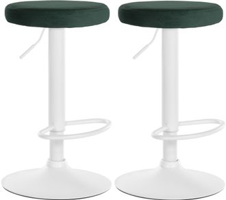 Clp Set De 2 Taburetes De Bar Ponte En Terciopelo Verde Metal Blanco Mate