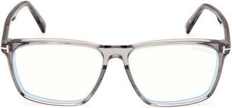 Tom Ford 56mm Square Blue Light Blocking Glasses in Grey /T Logo /Blue Block at Nordstrom