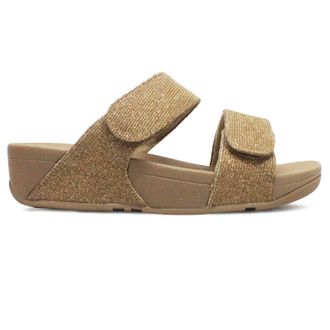 FitFlop Lulu Adjustable Shimmerlux Slides Polyester Womens Slip On Sandals - Latte Beige - Size:UK 5.5