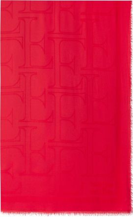 Elisabetta Franchi Rectangular Scarf with Fringed Edges and Iconic Logo Pattern