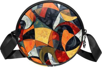 Generic Circle Crossbody Bag for Women, Colorful Plaid Small Sling Bag Daypack with Zipper Adjustable Shoulder Straps Casual Ladies Girls Round Purse