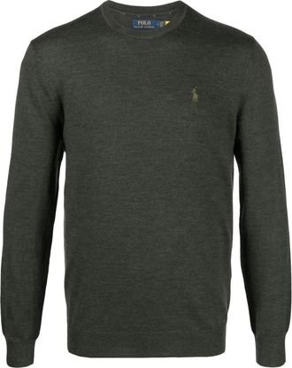 Polo Ralph Lauren Groene wollen trui met lange mouwen - Heren - Ronde hals truien - Groen - 2XL - Wol - Truien & Vesten
