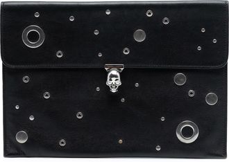 Alexander McQueen Alexander McQueen Pre-owned Womens Leather Grommet Studded Skull Clutch - Black - One Size