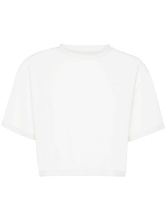Plein Sport cropped crew-neck T-shirt - women - Cotton/Modal/Spandex/Elastane - L - White