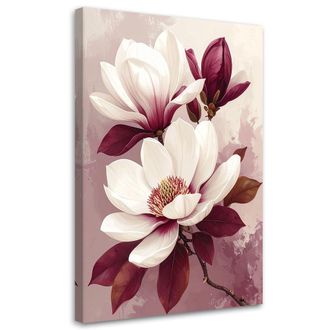 Feeby Impresi&oacute;n De Imagen Magnolias Blancas Con Hojas Burdeos Sobre Fondo Pastel 70x100