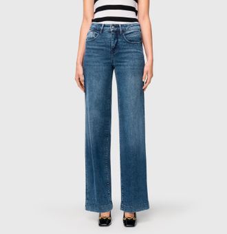 MAC Broeken Jerseyhose MAC Shirt-Hose Palazzo Cropped, Damen, Gr. 38, L&auml;nge 32, blau (classy midblau), Jersey, Obermaterial: 69% Baumwolle, 23% Viskose, 7% Polyes