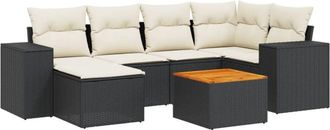 vidaXL Vidaxl - Set De Comedor De Jard&iacute;n 7 Pzas Y Cojines Rat&aacute;n Sint&eacute;tico Negro