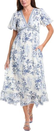 Max Studio Bubble Sleeve V-Neck Empire Waist Midi Dress