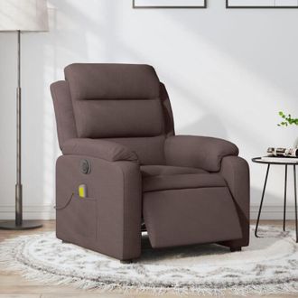 vidaXL Poltrona Massaggio Reclinabile Elettrica Marrone Scuro Tessuto - Vidaxl