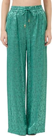 Just Cavalli Wijde broek met luipaardprint - Dames - Straight fit broeken - Groen - 2XL - Broeken