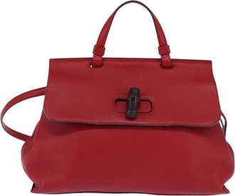 Gucci Bamboo Daily Top Handle Bag Leather Red Leather Bag (Pre-Owned)
