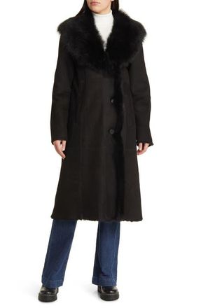 HiSO Libra Longline Genuine Shearling Coat in Jet Suede Toscana Rasado at Nordstrom, Size Medium