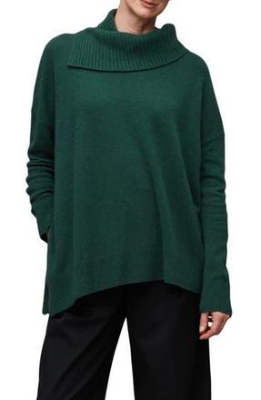 AllSaints Whitby Cashere & Wool Asymmetric Turtleneck Sweater in Bottle Green at Nordstrom Rack, Size X-Small