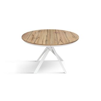 Konte Design Mesa redonda roble r&uacute;stico, patas metal blanco 120-170cm
