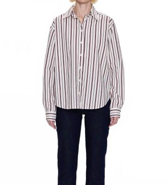 Pistola Denim Finlay Oversized Button Up Shirt In Claret Stripe