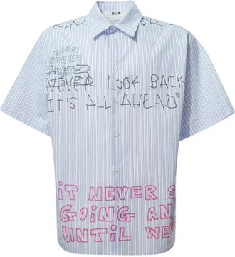 Msgm Kortmouw overhemd van gestreept katoenpoplin - Heren - Korte mouwen Overhemden - Blauw - M - Katoen - Overhemden
