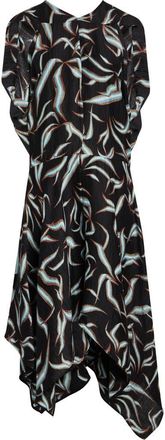Proenza Schouler Sybella Handkerchief Hem Linen & Silk Metalass&eacute; Midi Dress in Black at Nordstrom, Size 12