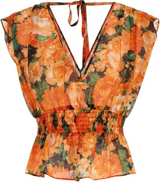 Pinko Orange V-Neck Floral Top