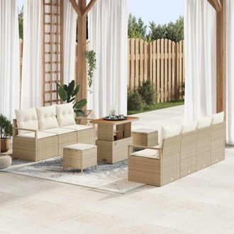 vidaXL Vidaxl - Conjunto De Sof&aacute; De Jard&iacute;n 10 Pcs Beige, Crema 90 X 55 X 71 Cm
