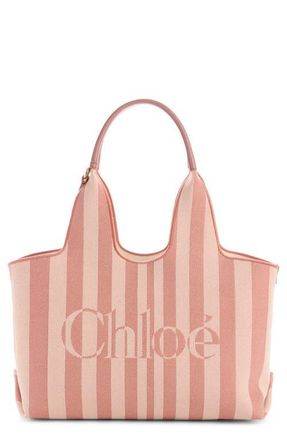 Chlo&eacute; Stripy Logo Jacquard Tote in Nougat at Nordstrom