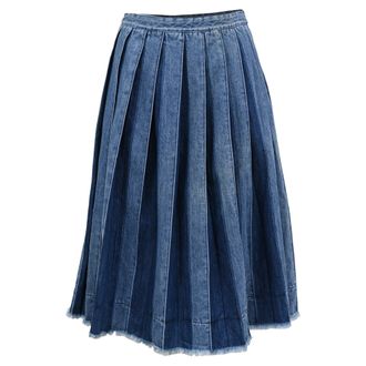 Joseph Pleated Midi Denim Skirt in Blue Cotton