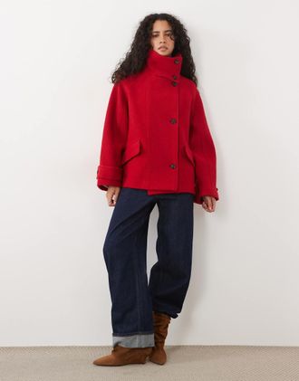 Mango giacca in lana al 100% con collo a imbuto rossa-Rosso