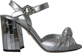 Dolce & Gabbana Zilver Lamsvacht Hakken Sandalen Schoenen - Dames - Sandalen met hakken - Grijs - 40 1/2 EU - Leer - Schoenen