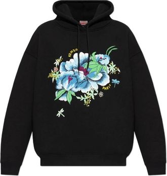 Kenzo Peonies Embroidered Oversized Cotton Hoodie, Size Medium