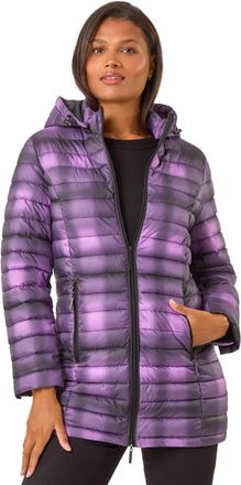 Roman Womens Check Print Quilted Puffer Coat - Purple - Size 16 UK