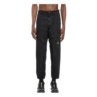 Stone Island Straight Trousers, male, Black, Size: W30 Stretch Broken Twill Old Effect Cargo Trousers
