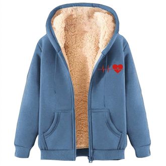 Generic Hoodies for Women Uk Teddy Fleece Hoodie Fleece Jacket Women Winter Coat Sherpa Lined Jacket Full Zip Hoodie Heart Print Teddy Bear Coats Ladies Warme