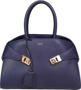 Ferragamo Hug Th M Handbag In Blue Leather