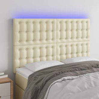 vidaXL Cabecero Con Luces Led Cuero Sint&eacute;tico Crema 144x5x118/128 Cm Vidaxl