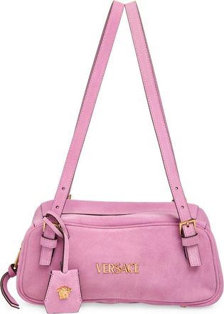 Versace Logo East/West Suede Shoulder Bag in Dusty Mauve Gold at Nordstrom