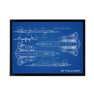 Artery8 SR 71 Blackbird Habu US Aircraft Spy Framed Canvas Wall Art Print in Blue | Size: W24 x H32