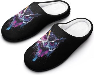 Generic Colorful Owl Watercolor Cotton Slipper for Women Indoor Outdoor House Shoes Anti-Skid Slippers with Rubber Sole