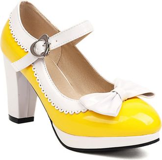 Generic Womens Chunky Heel Mary Jane Shoes Platform Formal Party Pumps with Bowknot,Yellow,1.5 UK