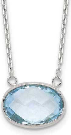Diamond2Deal Sterling Silver Polished Oval Blue Topaz Pendant Necklace 17.5