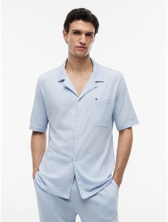 Tommy Hilfiger Mens Short-Sleeve Seersucker Sleep Shirt - Blue - XL