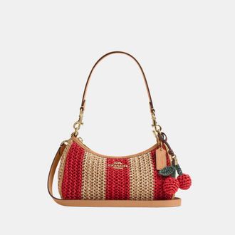 Coach Womens Teri Shoulder Bag With Stripes And Charm - Red - One Size