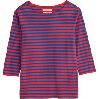 Seasalt Cornwall Sailor Stripe Three-Quarter Sleeve Organic Cotton Top in Mini Cornish Ink Tomato at Nordstrom Rack, Size 8 Us / 12 Uk