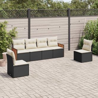 vidaXL Vidaxl - Set De Sof&aacute;s De Jard&iacute;n 6 Piezas Y Cojines Rat&aacute;n Sint&eacute;tico Negro